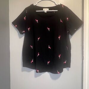 Vintage America Black Tee with Pink Floral Design